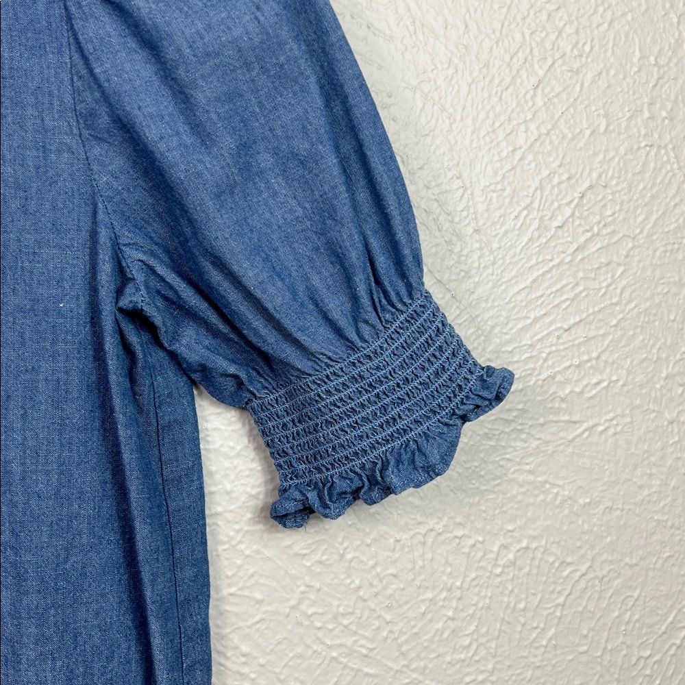 J. Crew Chambray Ruffle Neckline Short Ruffle Sleeve Top XXS - Picture 3 of 7